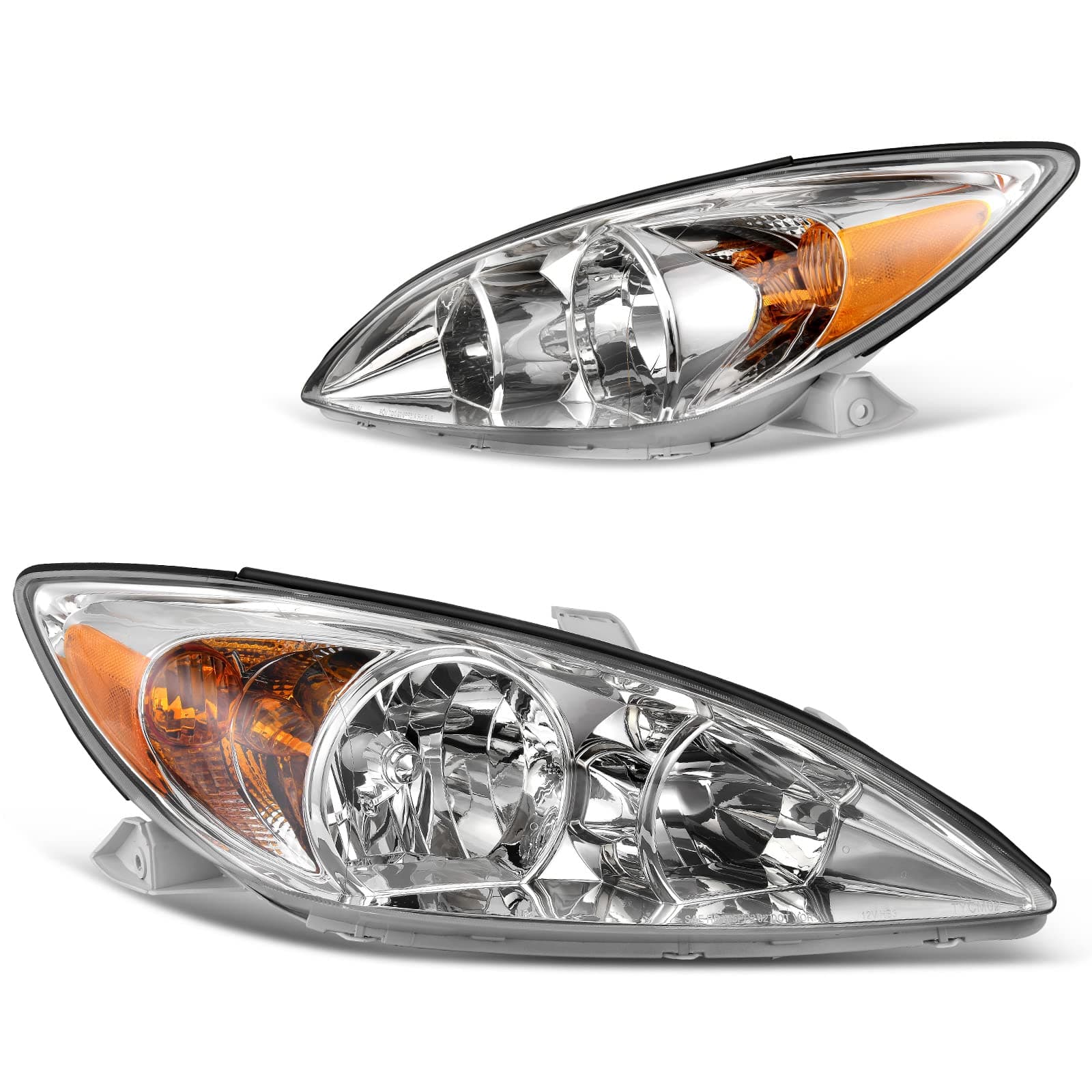 Headlight Assembly Compatible with 2002-2004 Camry(Only Fits LE/XLE) Driver and Passenger Side Replacement Headlamps Chrome Housing Clear Lens