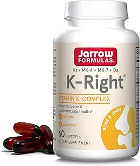 Jarrow Formulas K-Right - Dietary Supplement for Bone & Cardiovascular Health Support - Contains Vitamin D3 & Three Forms of Vitamin K Including MK-7-60 Servings (PACKAGING MAY VARY)