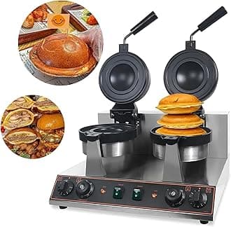 Electric Press ufo Burger Machine, Commercial Hamburger Press, Ice Cream Waffle Maker, Non Coated Electric Burger Maker, Adjustable Temperature 50-300℃ Non-Stick Pan (Double Head)