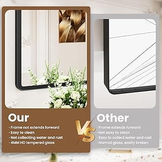 pertetey New Upgrade Bathroom Mirror, 22X30 Inch Black Metal Frame Wall Mounted Rounded Rectangle Bathroom Vanity Mirror with Tempered Glass for Washroom Bedroom Living Room