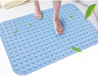 BathsafeExtra Wide 88x58CM Non-Slip Soft Bath Mat Anti Slip TPR Shower Mat with Strong Suction Cups Non Skid Mats for Bathroom Toilet Hotel, Anti-Bacterial Safety Bathtub Mat,Blue