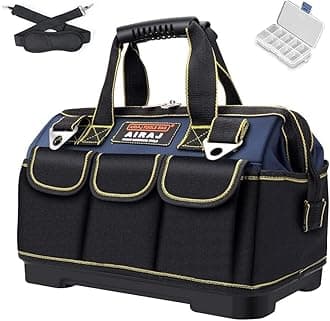 AIRAJ 16 Inch Tool Bags for Men,Large Tool Bag with ABS Plastic Molded Base,Tool Bag with Adjustable Shoulder Strap,Suitable for Electricians,Carpenters,Plumbers,Car Mechanics,Homeowners.