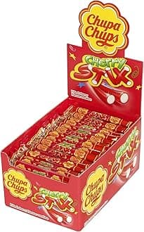 Chupa Chups Cherry Stix, Fondant Filled, Chewy Party Sweets, Suitable for Vegetarians - Bulk Box Of 150 Sticks