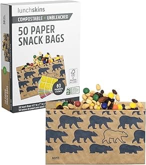 Lunchskins Compostable Food Storage Snack Bags, Bear Design, 50 Bags - Eco-Friendly, Recyclable, Made Without PFAS and BPA