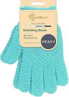 Evridwear Exfoliating Gloves for Shower, 100% Nylon Thick Soft Medium Heavy Bathing Gloves Dead Skin Remover Body Scrubber Smooth Skin with Hang Loop,Angle Blue