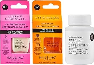 Nails.INC Best Nails Yet 3-Piece Nail Treatment Set – Nail Strengthener, Cuticle Oil & Collagen Nail Polish Remover Pot – Vegan & Vitamin-Infused Formula for Stronger, Healthier Nails