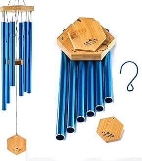 UpBlend Outdoors Wind Chimes for Outside - 29" Blue Wind Chime Outdoor, Zen Garden Chimes for Outdoors, Tin Windchime, Decor Windchimes for Mom, Grandma, Gifts for Her