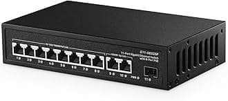 Binardat 11 Port Gigabit POE Switch, 8 Ports POE+ 1000Mbps, 2 Gigabit Uplink, 1 Gigabit SFP, IEEE802.3af/at, 135W Power Supply, Metal Case Unmanaged Plug and Play
