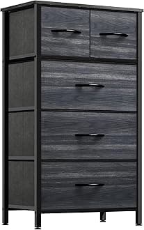 YITAHOME Fabric Dresser with 5 Drawers - Storage Tower with Large Capacity, Organizer Unit for Bedroom, Living Room & Closets - Sturdy Steel Frame, Wooden Top & Easy Pull Fabric Bins