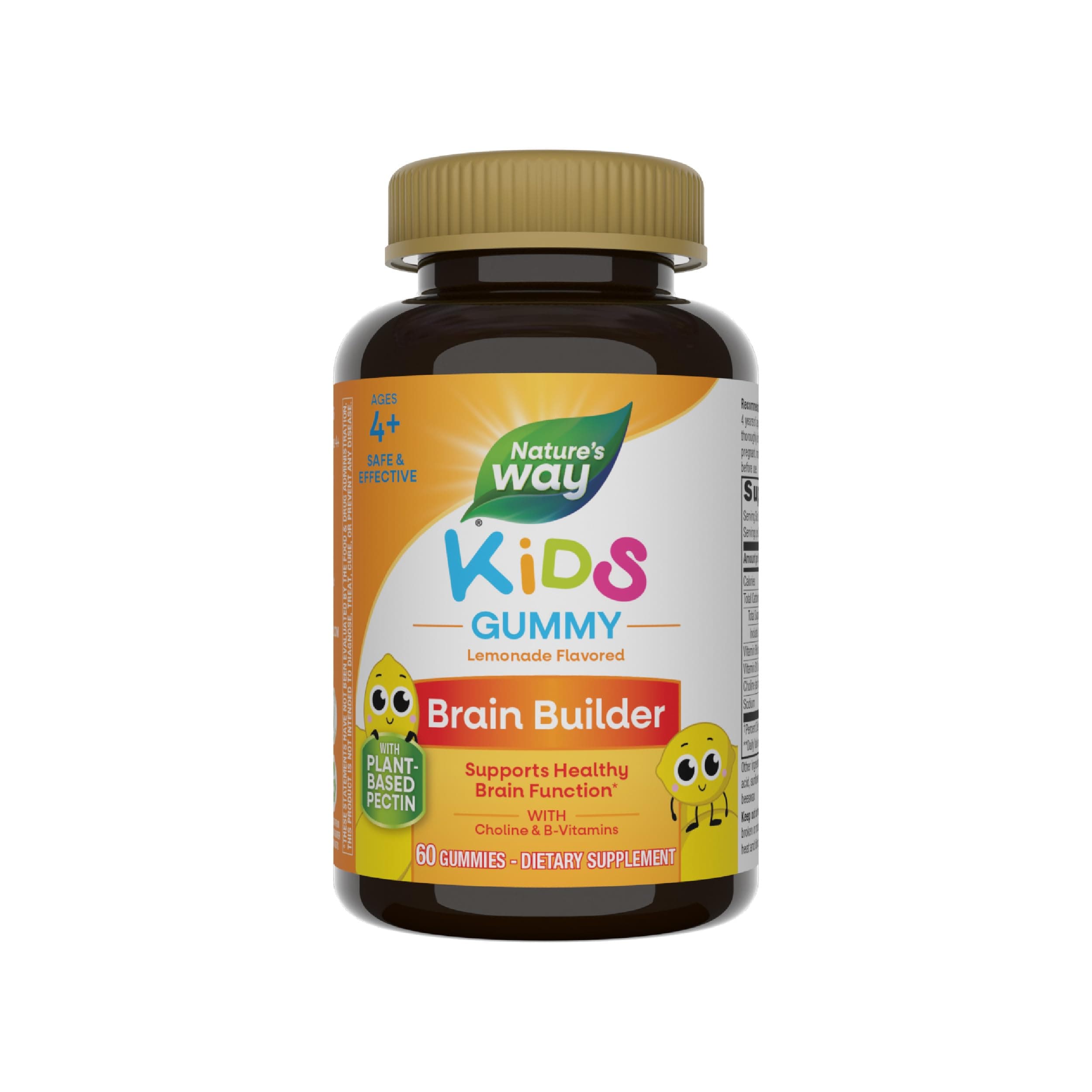 Nature's Way Kids Brain Builder, Supports Healthy Brain Function*, Lemonade Flavored, 60 Vegetarian Gummies