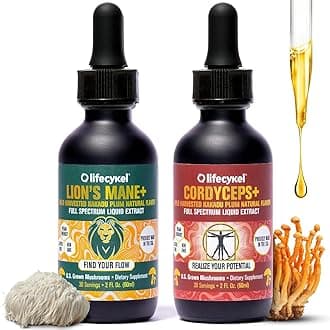 - Life Cykel Cordyceps +Lion's Mane Extract Performance Pack - Organic Mushroom Supplement for Energy, Focus & Mental Clarity - USA Made, Pure & Potent Mushroom Liquid Drops for Adults