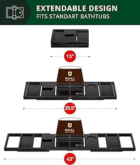 ROYAL CRAFT WOOD Foldable Bathtub Tray Caddy Bamboo Bathtub Tray Expandable, Bathroom Tray, Bath Tub Table Caddy with Extending Sides - Free Soap Dish