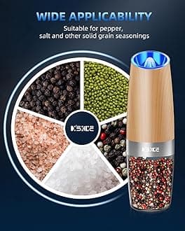 XinXu Electric Pepper Grinder, Salt or Pepper Mills & Adjustable Coarseness, with LED Light, One Hand Automatic Operation -Set/RoseRed