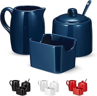 Kook Sugar and Creamer Set, 3 Piece, Pitcher, Sugar Bowl with Lid and Spoon, Sweetener Holder (Navy)