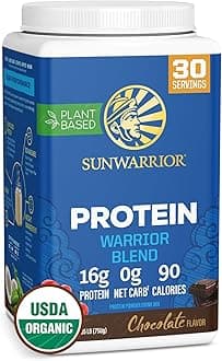 Sunwarrior Warrior Blend Plant Based Raw Vegan Protein Powder with Peas & Hemp, Chocolate, 30 Servings