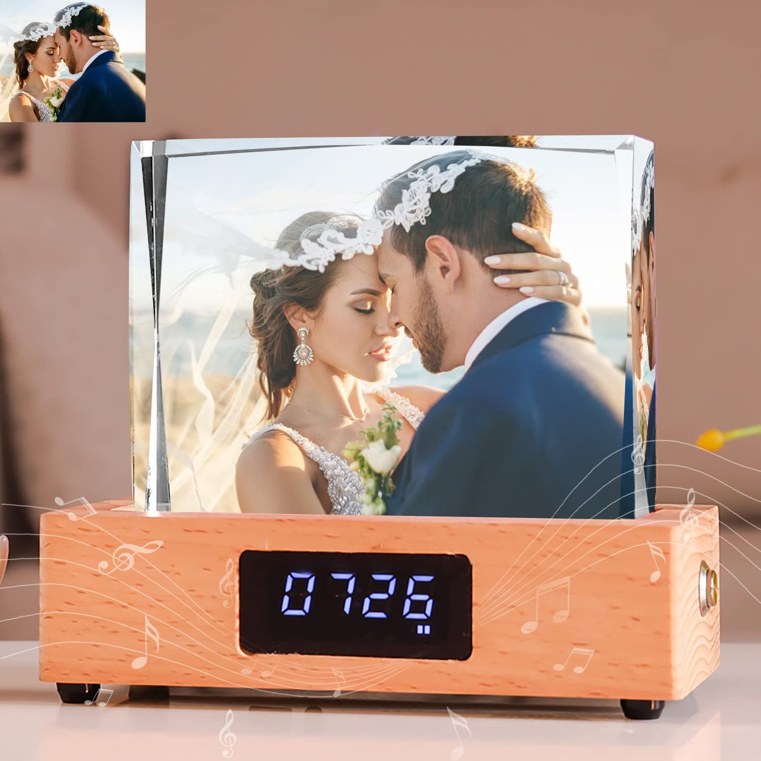 Personality Rectangular Night Light 3D Crystal Light Custom Color Photo LED Light Discoloration Belt Clock Base Personality Gift Men Women Home Office Desktop Decorations