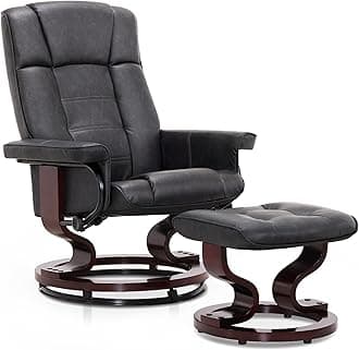 MCombo Manual Swivel Recliner with Ottoman, Faux Leather Chair Ottoman Set, for RV Small Spaces, Living Room, Bedroom, Office 9019 (Faux Leather, Dark Grey)
