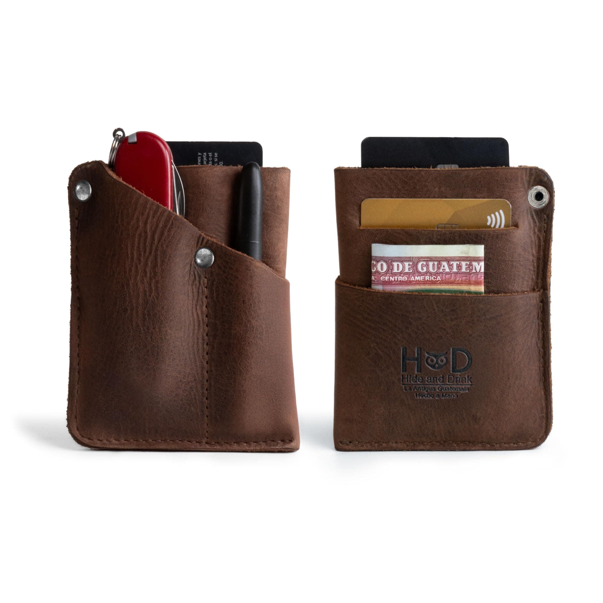 Front Pocket Wallet Handmade from Full Grain Leather - Multi-Tool Pouch, Card Holder, Money Organizer, Travel Accessories (Bourbon Brown)