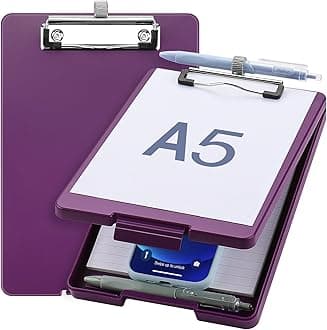 Small Clipboard with Storage, A5 Clipboards with Pen Holder, Half Letter Clip Boards 6x9 Mini Plastic Clipboard with Low Profile Clip for Classroom, School, Office Supplies (Purple)