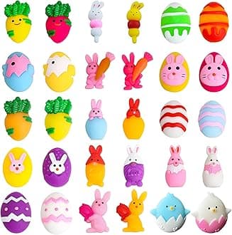 30P Easter Mochi Squishy Toys,Easter Mini Kawaii Moji Squishies,EasterMojis Fidget Toys Cute Squeeze Soft Toy with Eggs Rabbit Bunny for Easter Treats Eggs Fillers,Class Prizes,Goody Bag Fillers