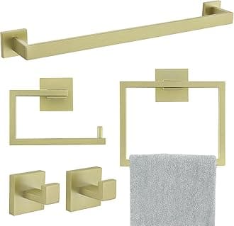 YACVCL Bathroom Hardware Set Brushed Gold Bathroom Accessories Set, 23.6 inch Towel Bar Set 5 Pieces, SUS304 Stainless Steel Wall Mounted Gold Towel Rack Set Towel Holder Set