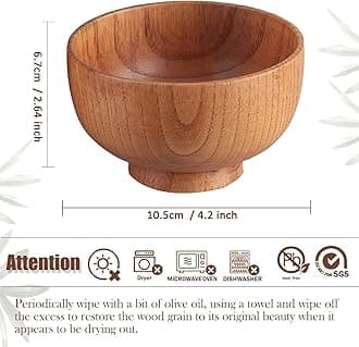 Handmade Wood Bowls, Jujube Wooden Japanese Bowls for Rice, Soup, Dip, Salad, Tea, Decoration (4 Bowls 4.2 IN)