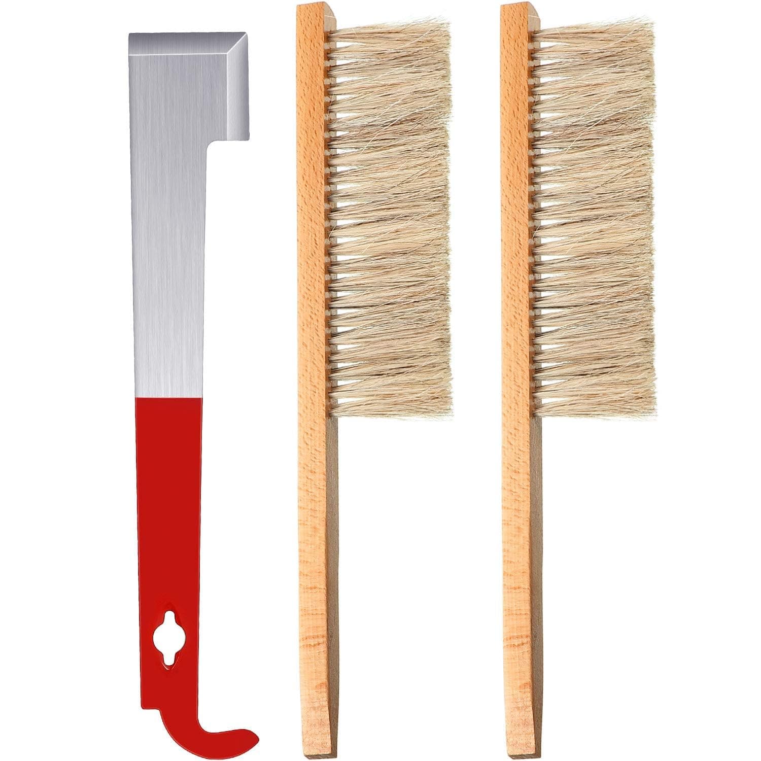 Bee Hive Tool Stainless Steel J Hook Frame Lifter and Scraper, 2 Pieces Beehive Brushes Beekeeping Tools for Beekeepers