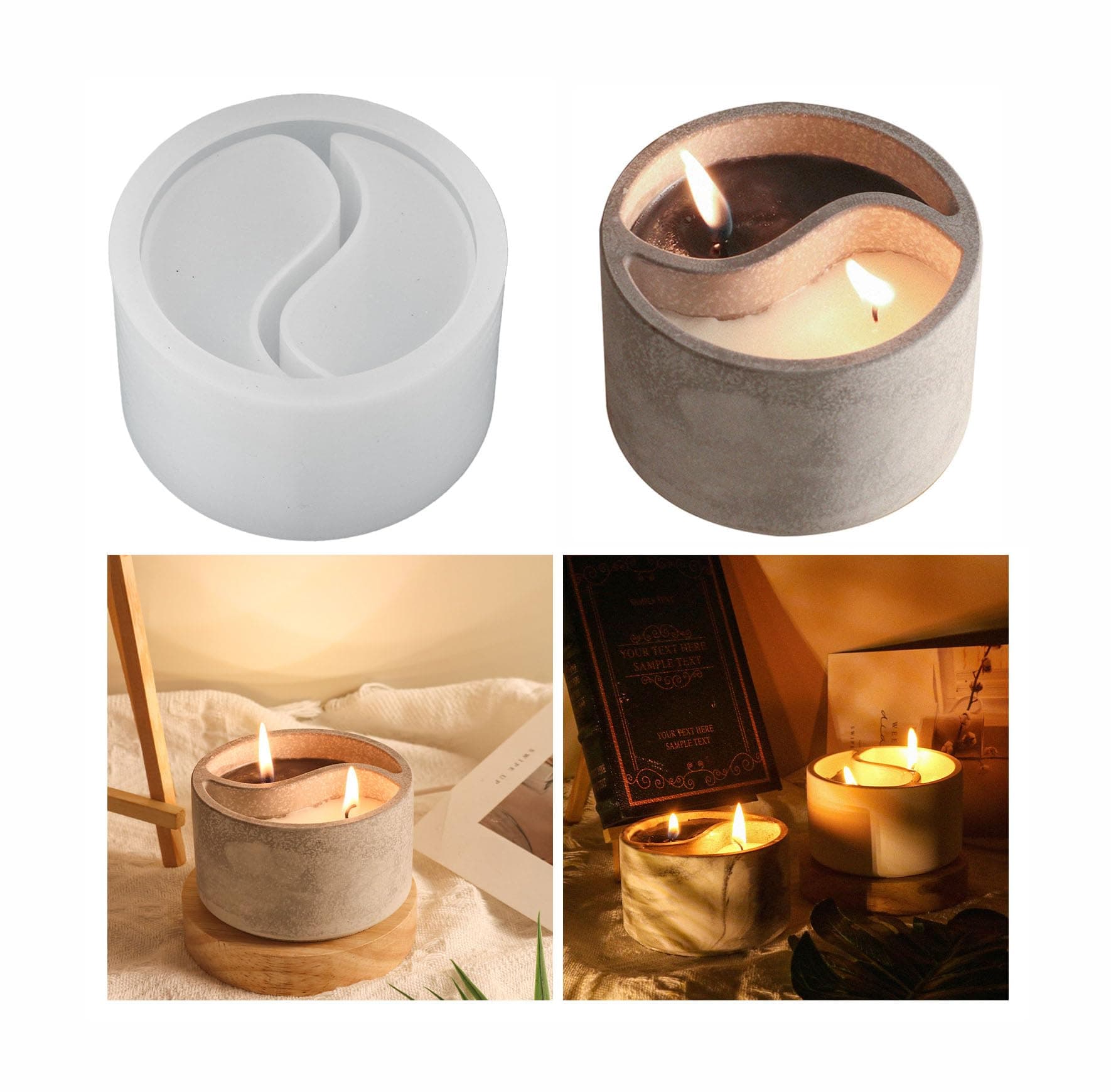 Yin Yang Concrete Candle Jar Mould Tai Chi Yin Yang Cement Candle Vessels Silicone Mould Succulent Flower Pot Making Tool