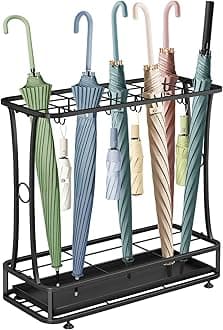 Metal Umbrella Holder Stand with Removable Drip Tray, Industrial Free Standing Umbrella Rack Organizer for Entryway Home Office Patio Decor(21 Slots 24 Hooks, Black)