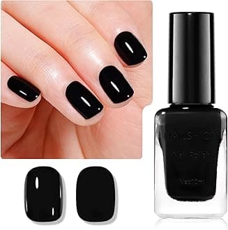 Black Nail Polish French Nail Art Shiny Class Black Nail Strengthening 9-Free Vegan Rich in Castor Oil Fast Air Dry Classic Toe Fingernail Polish Non-gel DIY at Home Gift for Girls Women