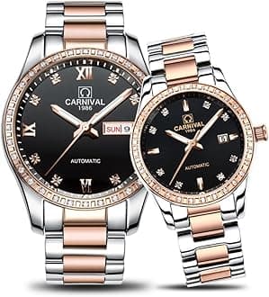 Men and Women Automatic Watch Gold Silver Stainless Steel Dress Couple Watches for Her and His Set of 2 …