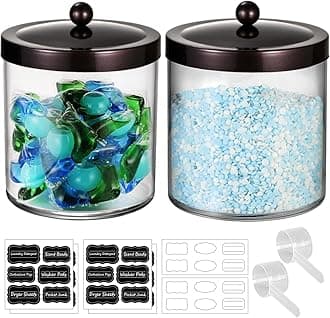 SheeChung 2 Pack 50oz Large Apothecary Jar with Bronze Rust-Proof Lid - Shatterproof Plastic Laundry Pods Container - Rustic Farmhouse Decor Storage Jar for Bathroom Vanity, Kitchen, & Scent Bead