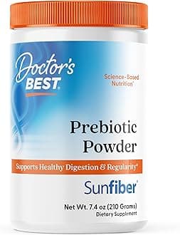 Doctor's Best Prebiotic Powder Supplement with Sunfiber Guar Fiber - Digestive Health & Nutrition Support for Women & Men, Unflavored, Easy Dissolve, Gluten Free, Non GMO, Vegan - 7.4 oz