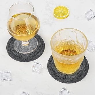 ABenkle Drink Coasters, 6Pcs Stylish Handmade Braided Drink Coasters 11cm (4.3inch), 100% Pure Cotton Super Absorbent Heat-Resistant Round Coasters for Drinks, Great Housewarming Gift（ Dark Gray）…