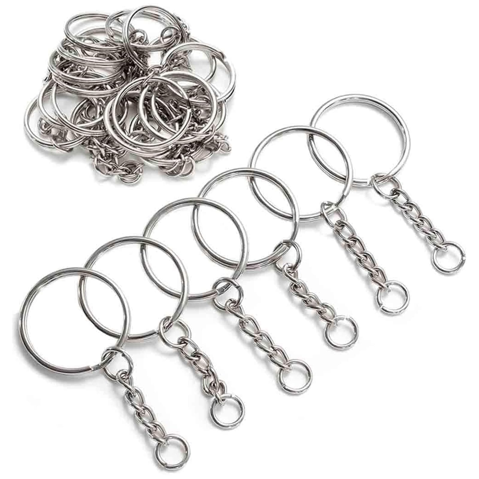 Keychain Ring Set, Splits Key Ring Hoops with Chain + Jump Rings, for DIY Craft Tassels Resin Art Jewellery Making