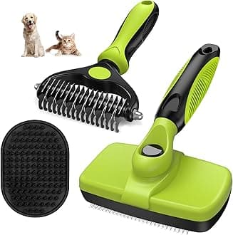 3PCS Self Cleaning Slicker Brush & Pet Grooming Rake & Bath Brush for Dogs,Cats and Horses | Double-Sided Dematting Comb & Skin Friendly Deshedding Grooming Tool | Premium Pet Supplies(Green Black)