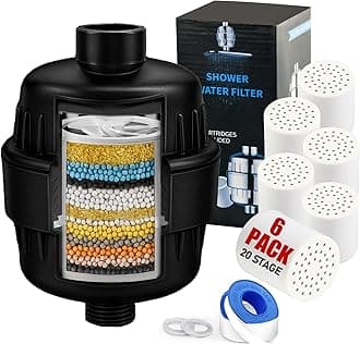 Matte Black Shower Head Filter with 6 Replacement Cartridges - 20 Stage Water Softener for Hard Water - Reduce Chlorine and Fluoride - Ideal for Improve Skin, Hair, and Scalp Condition