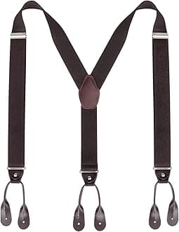 Mens Button End Suspenders Braces - 1.37 Inches Wide Y Shape Adjustable Button End Elastic Suspender