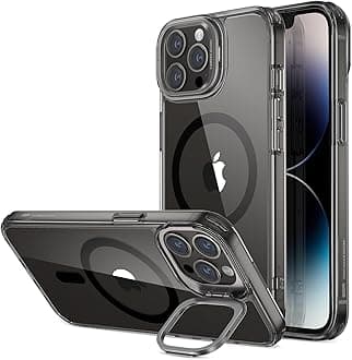 Magnetic Phone Case for iPhone 14 Pro Max, Compatible with MagSafe, Built-in Camera Ring Stand, Military-Grade Protection, Classic Kickstand Case (HaloLock),Clear Black