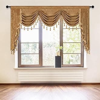 ELKCA W79 Thick Chenille Window Curtain for Living Room Bronze Waterfall Valance for Bedroom 1 Panel Bronze