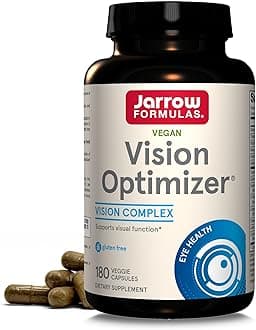 Jarrow Formulas Vision Optimizer Veggie Capsules - 180 Count - Eye Supplement - Dietary Supplement - with Grape Seed Extract, Lutein & Zeaxanthin, Quercetin & More - Non-GMO - Gluten Free