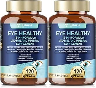 AREDS 2 Eye Vitamins and Mineral Bilberry Extract Omega-3, Eye Vitamin for Seniors Macular Health and Dry Eye, Eye Vitamins Lutein and Zeaxanthin Support Eye Strain & Hydration (2 Packs)