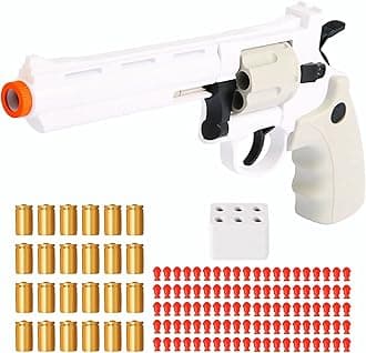 357 Full-Size Realistic Toy Revolver with Quick Cylinder Release & 32FT Precision Shooting - Durable ABS, Safe for Kids, Backyard Games & Cosplay - Includes Speed Loader, 24 Shells & 100 Soft Bullets