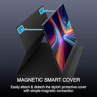 Packard Bell 15.6" Portable FHD 1080P Monitor – Ultra-Slim IPS Display with USB-C & HDMI, Smart Cover & Speakers, HDR, Plug & Play – Ideal External Monitor for Laptop, PC, Phone, and Mac