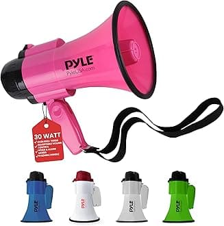 PYLE Megaphone Maximum Output 30 W Loudspeaker: Siren Function, Audio Reaches Up to 2654.3 ft (750 m), Ultra Lightweight, Carrying Belt, AUX Compatible, Battery Operated