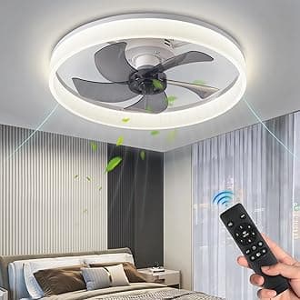 KINDLOV Ceiling Fan with Light,19.7''Dimmable LED Ceiling Fan with Reversible Blades,Low Profile Ceiling Fan with Remote Control for Bedroom,Kitchen,Living Room,White…