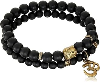 Young & Forever Valentine Gift D'Vine Set of 2 Yoga & Meditation OM Charm Bracelet Buddha Crystal Bracelet for Women Black Bracelet for Men Beaded Bracelet