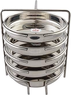 Jain Stainless Steel Thatte Idly Stand (Small Size) with 5 Plates South Indian Idly Maker Steaming Other Dishes Like Dhokla | Plate Diameter - 14cm | Pack of 1 Silver Color