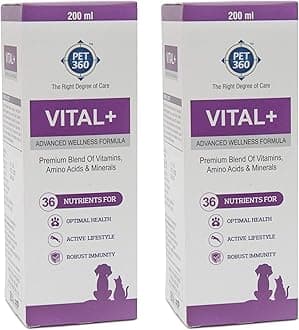 PET360 Vital+ Advanced Wellness Formula for Dogs & Cats | Multivitamin Syrup for Healthier Skin, Joints & Immunity | Nutritional Supplement with Vitamins & Minerals for Growth - 200 ml (Pack of 2)
