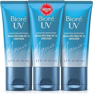Biore UV Aqua Rich SPF 50 PA++++ Japanese Daily Moisturizer Sunscreen for Face, For Sensitive Skin, Oil Free, Hyaluronic Acid, Vegan, Oxybenzone & Octinoxate Free, Dermatologist Tested, 1.7 Oz/3pk